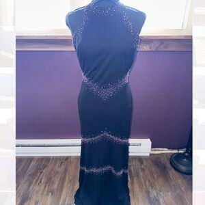 Y2K Morgan and Co formal prom dress black and pink beading sequin halter neck